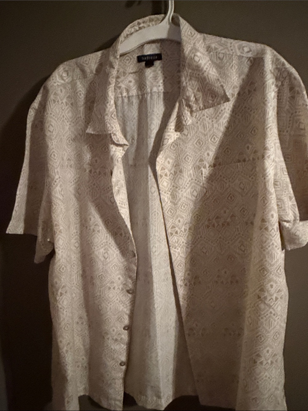Van heusen Cream Short-Sleeve Button-Up with Subtle Geometric Pattern xxl
